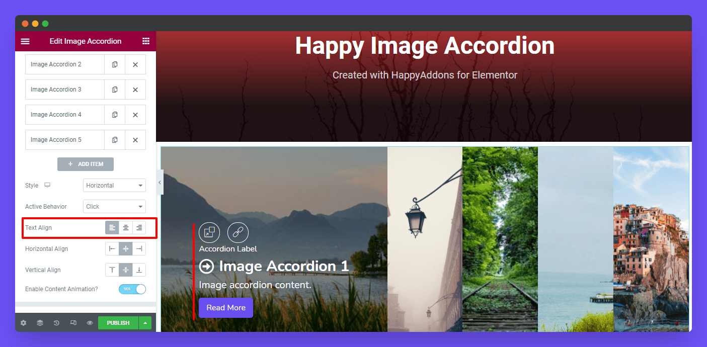 Image Accordion 15 Text Align