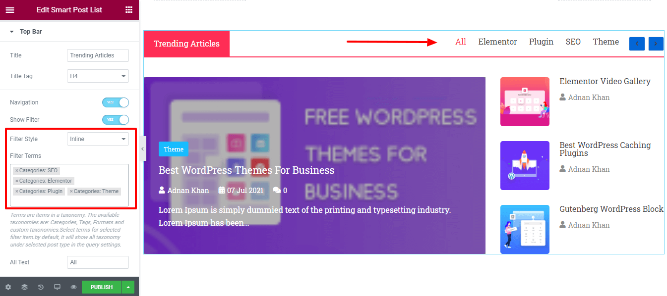 How To Create a Post List in Elementor Website Using Happy Smart Post List Widget 4 Content Top Bar Settings