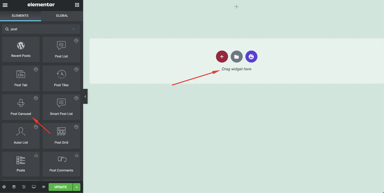 How to Showcase Your Best Posts Using Elementor Post Carousel in An Amazing Way 2 Drag n drop the widget Elementor post carousel