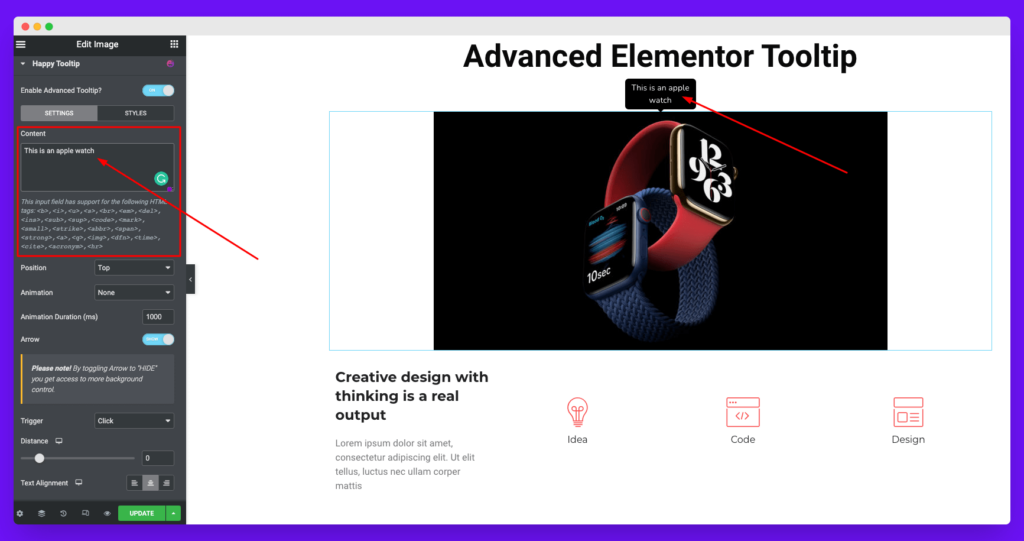 Happy Advanced Elementor Tooltips 2 How to add tooltip texts