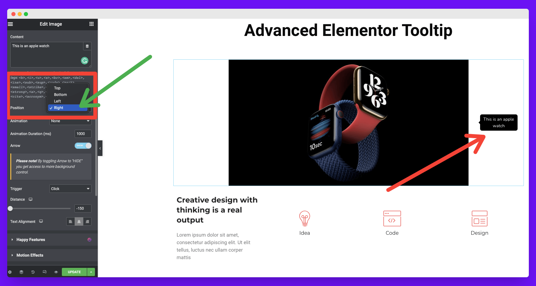A Complete Guide On How To Add Tooltip In Elementor Website 3 Change the position of your tooltip