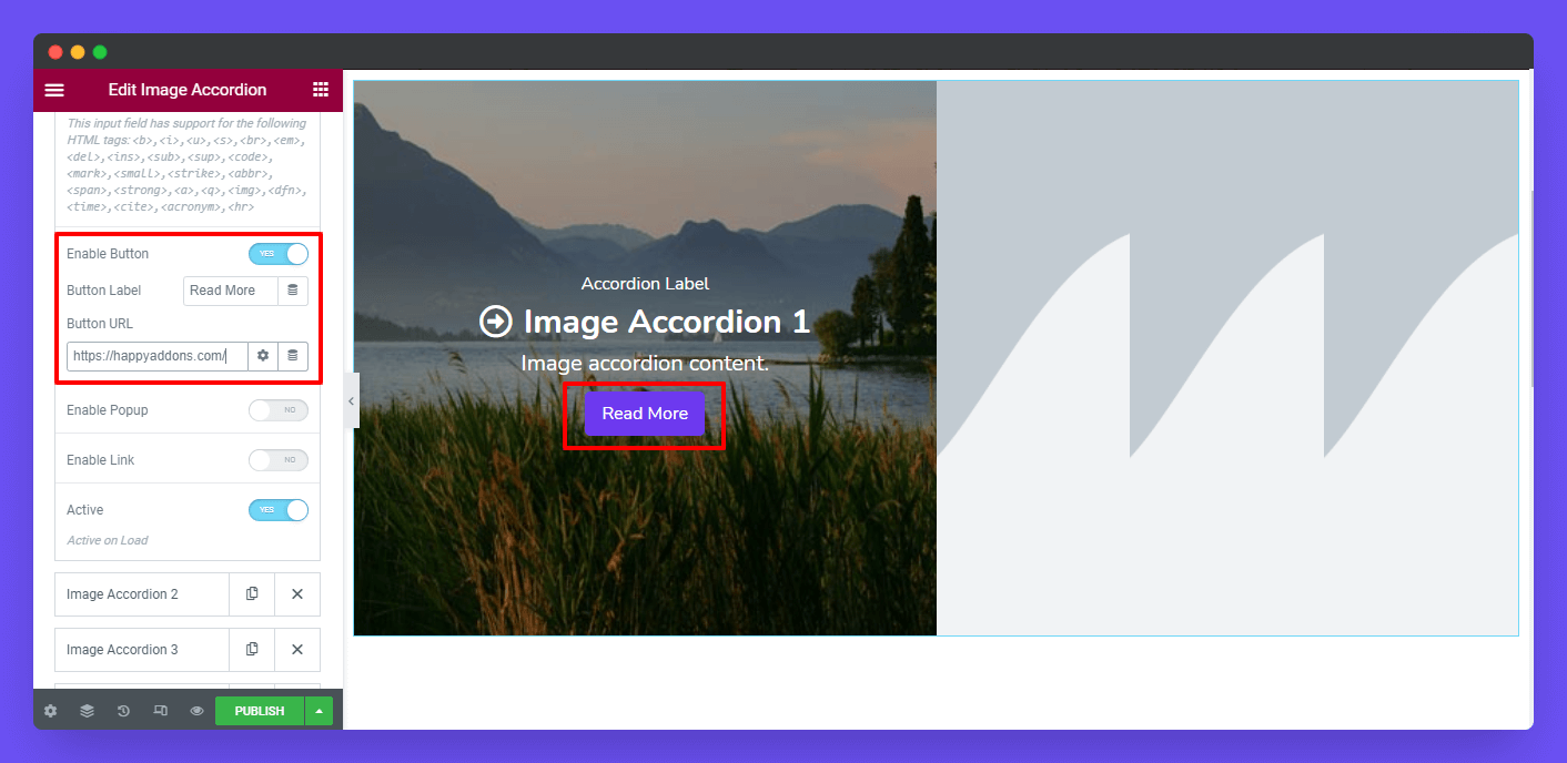 Image Accordion 9 Enable Button, Label, & URL