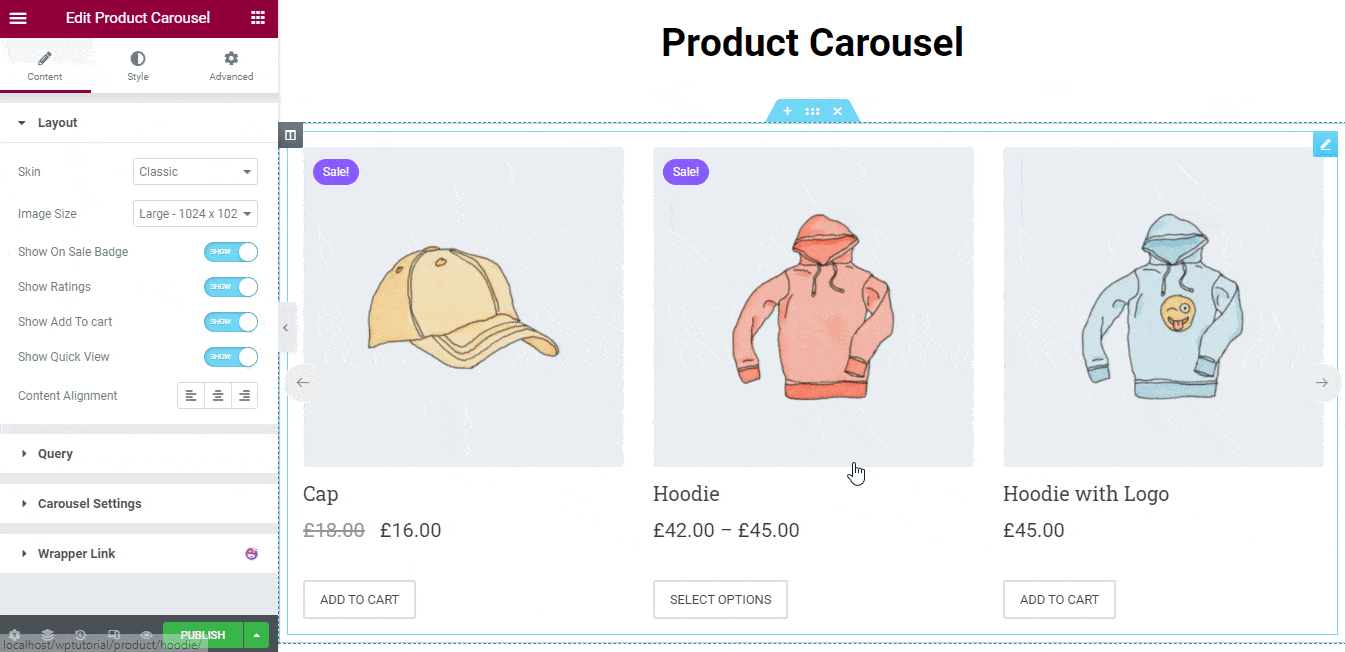 Create a Product Carousel Using WooCommerce Product Carousel Widget in Elementor Website 3 Layout Skin