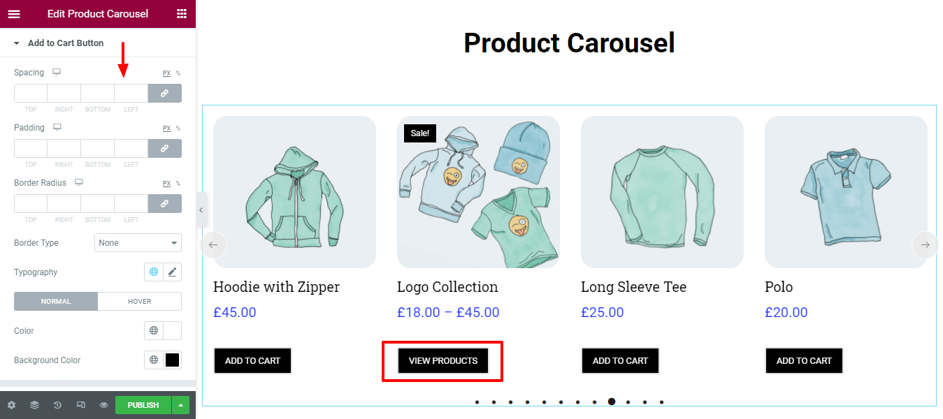 Create a Product Carousel Using WooCommerce Product Carousel Widget in Elementor Website 13 Style Add to Cart Button