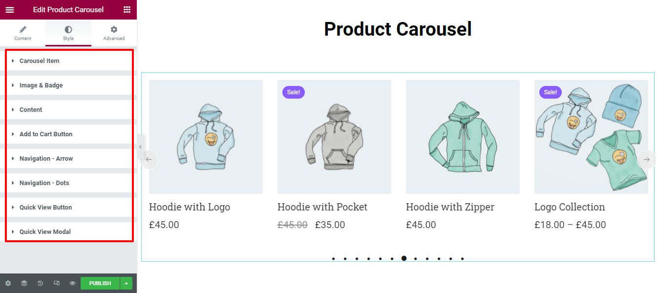 Create a Product Carousel Using WooCommerce Product Carousel Widget in Elementor Website 8 Style Product Carousel