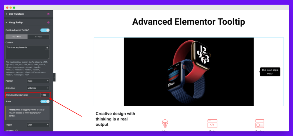 Happy Advanced Elementor Tooltips 4 Animation control settings of elementor tooltip