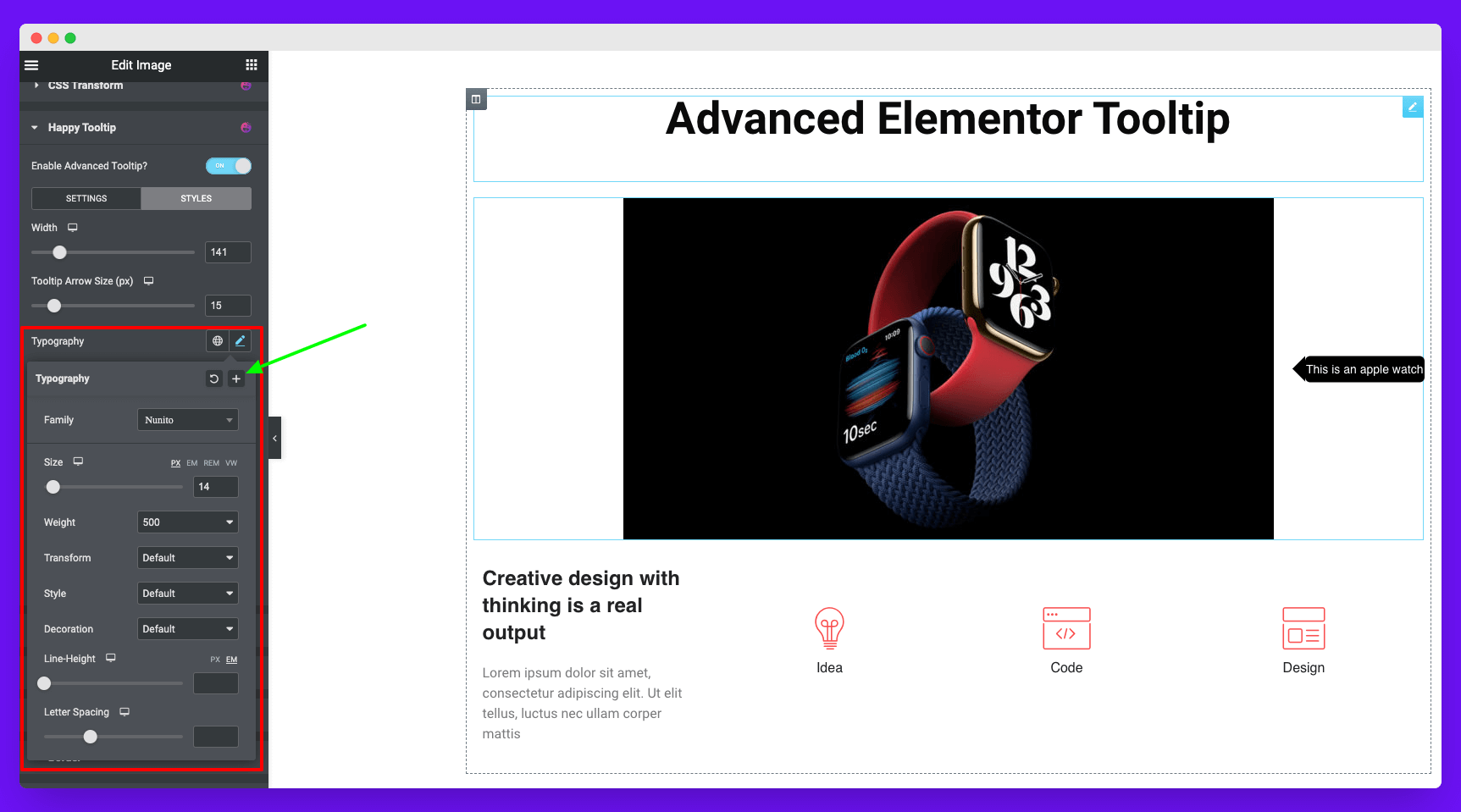 A Complete Guide On How To Add Tooltip In Elementor Website 6 Change typography of your Elementor tooltips