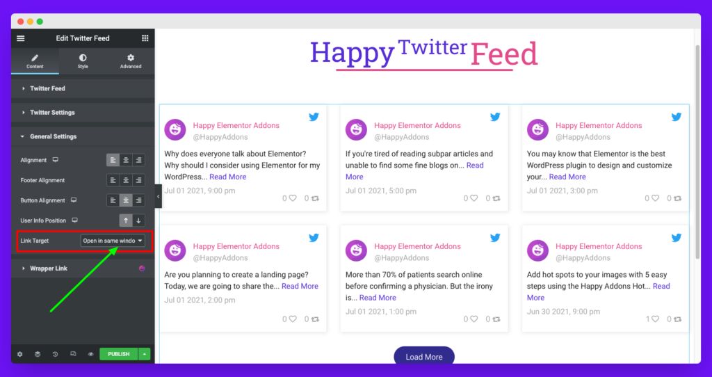 Twitter Feed 14 Opening the links into the same window