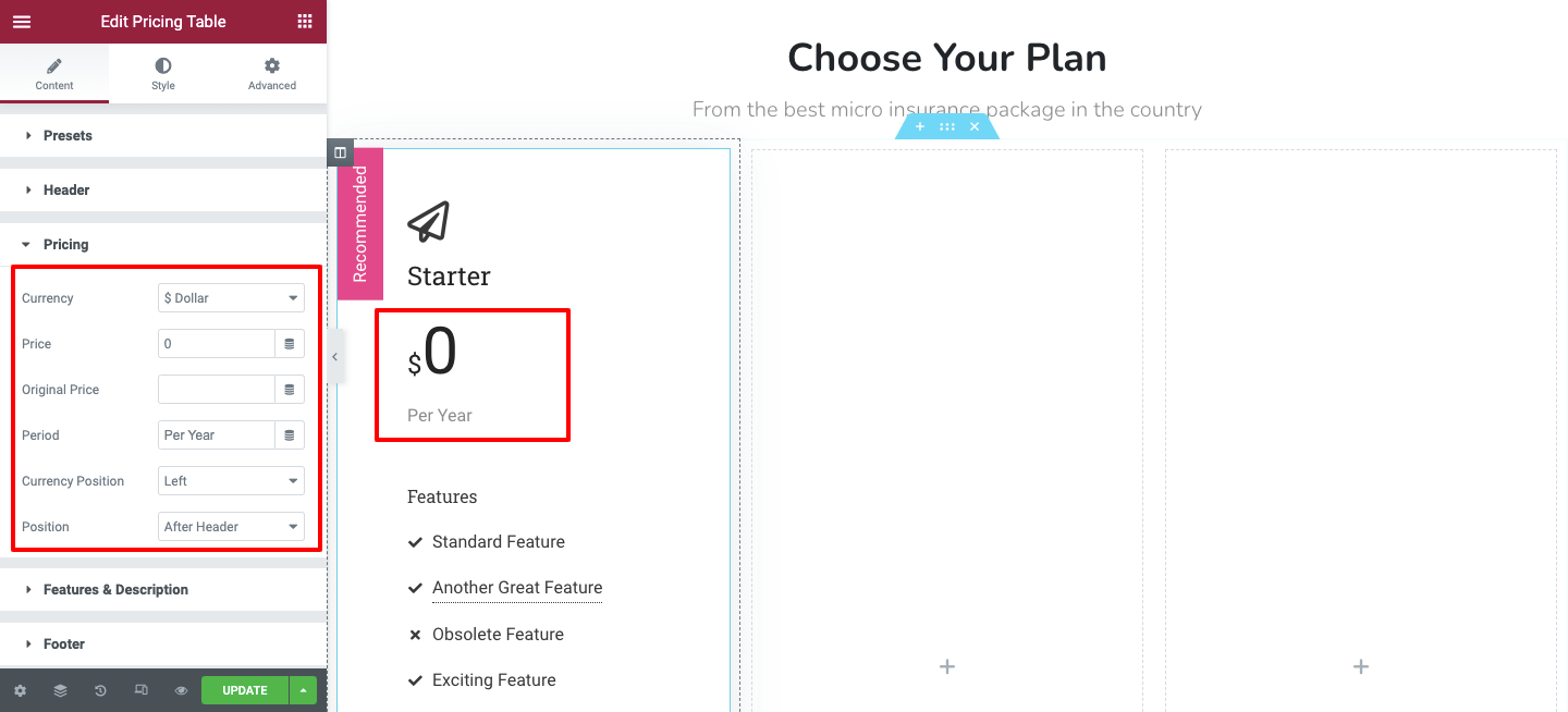 Create Pricing Table in Your Elementor Website Using Happy Addons 6 Set Pricing Content