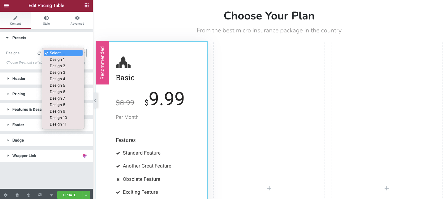 Create Pricing Table in Your Elementor Website Using Happy Addons 4 Presets design