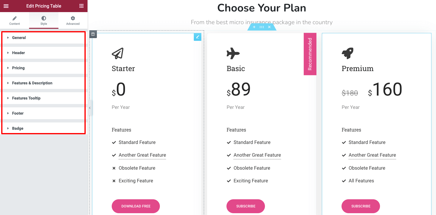 Create Pricing Table in Your Elementor Website Using Happy Addons 12 Style options