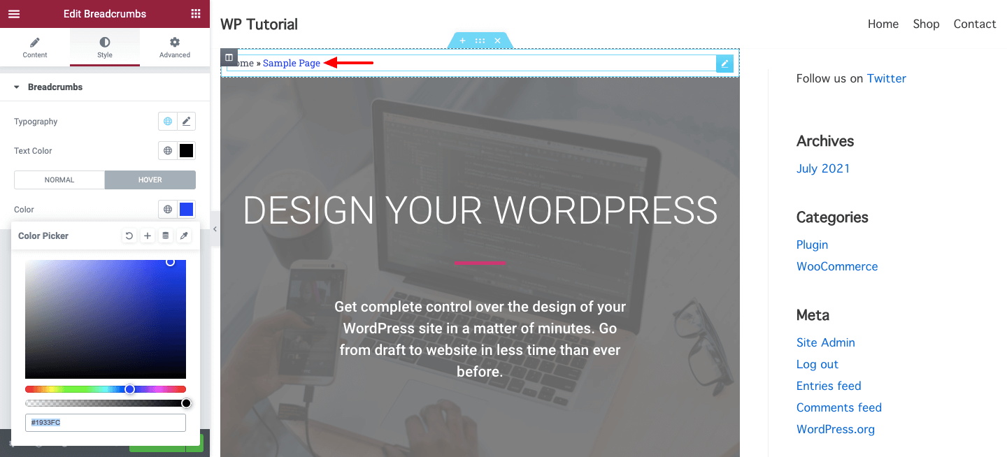 Why and How to Add Elementor Breadcrumbs to Improve Your Website Navigation 13 Add Hover Color