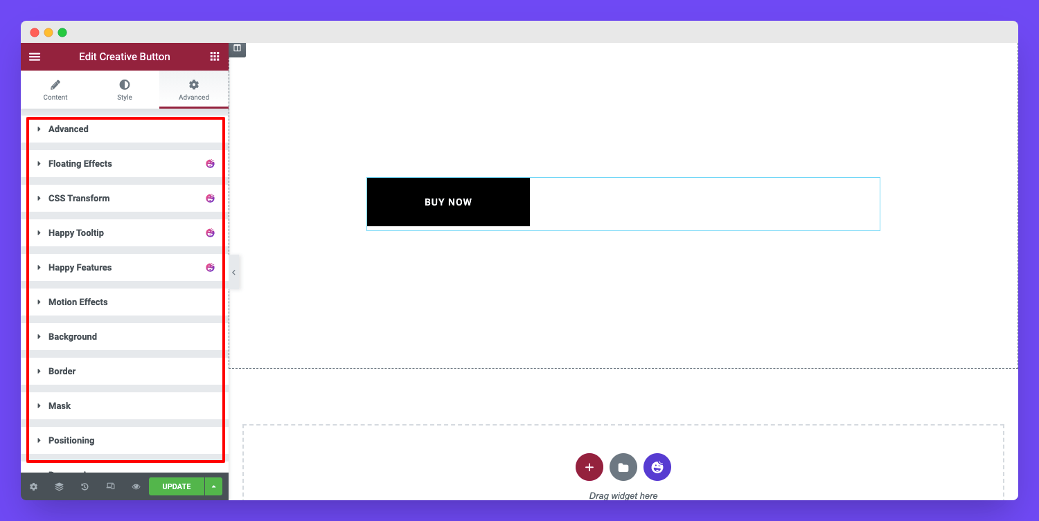 Creative Button 13 Advanced Options