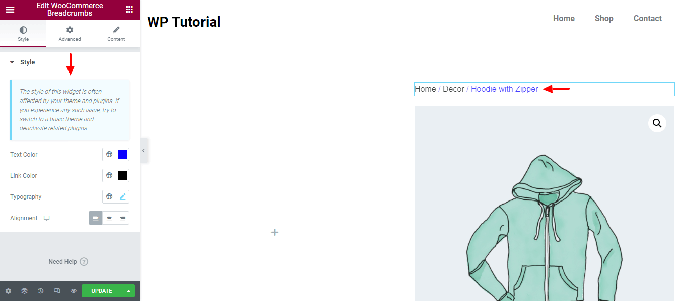 How To Edit WooCommerce Product Page Using Elementor 11 Style WooCommerce Breadcrumbs