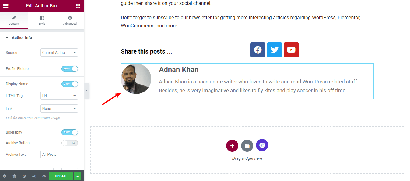 How To Create Custom Elementor Blog Post Template 16 Add Author Info Widget
