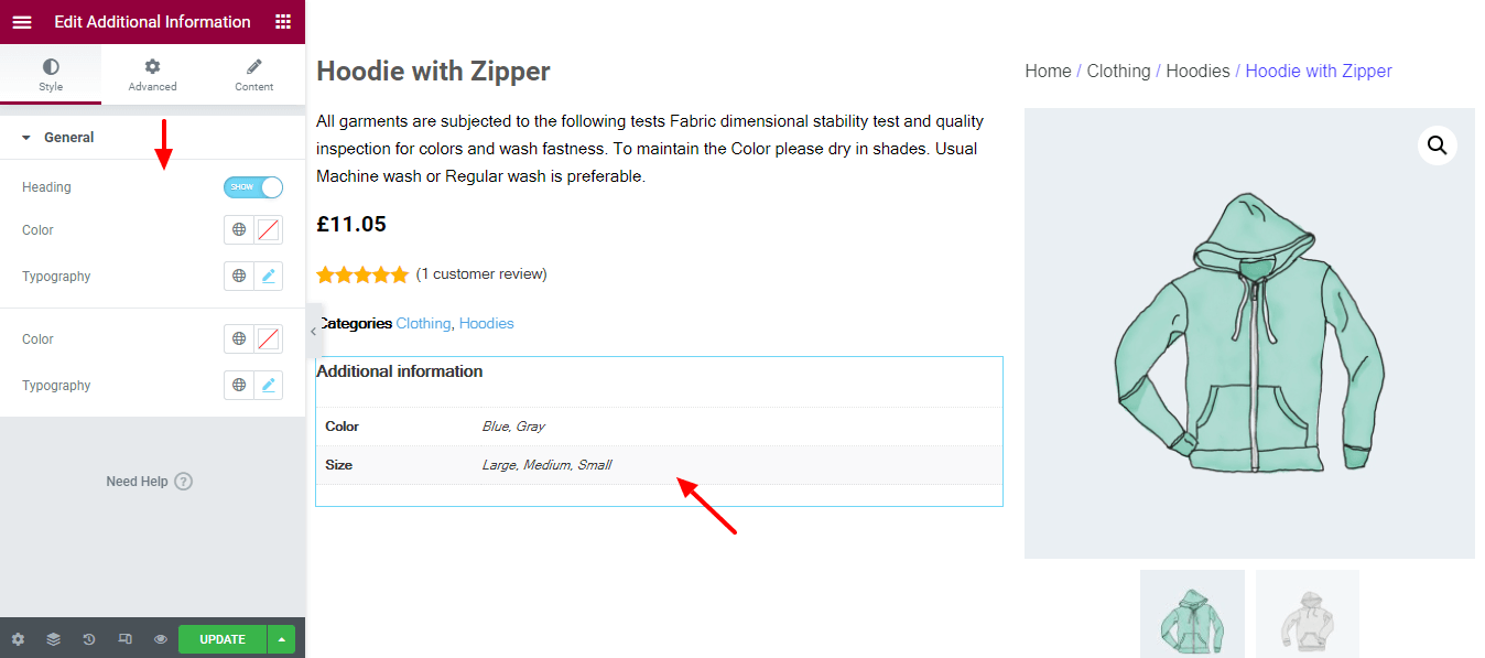 How To Edit WooCommerce Product Page Using Elementor 20 Add & Style Additional Info Widget