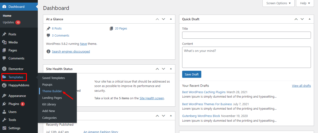 How To Create Custom Elementor Blog Post Template 22 Go to Tempalte Teme Builder