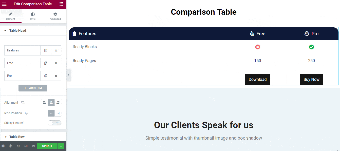 How to Create a Comparison Table with Elementor Comparison Table Widget 7 How To Add Sticky Header
