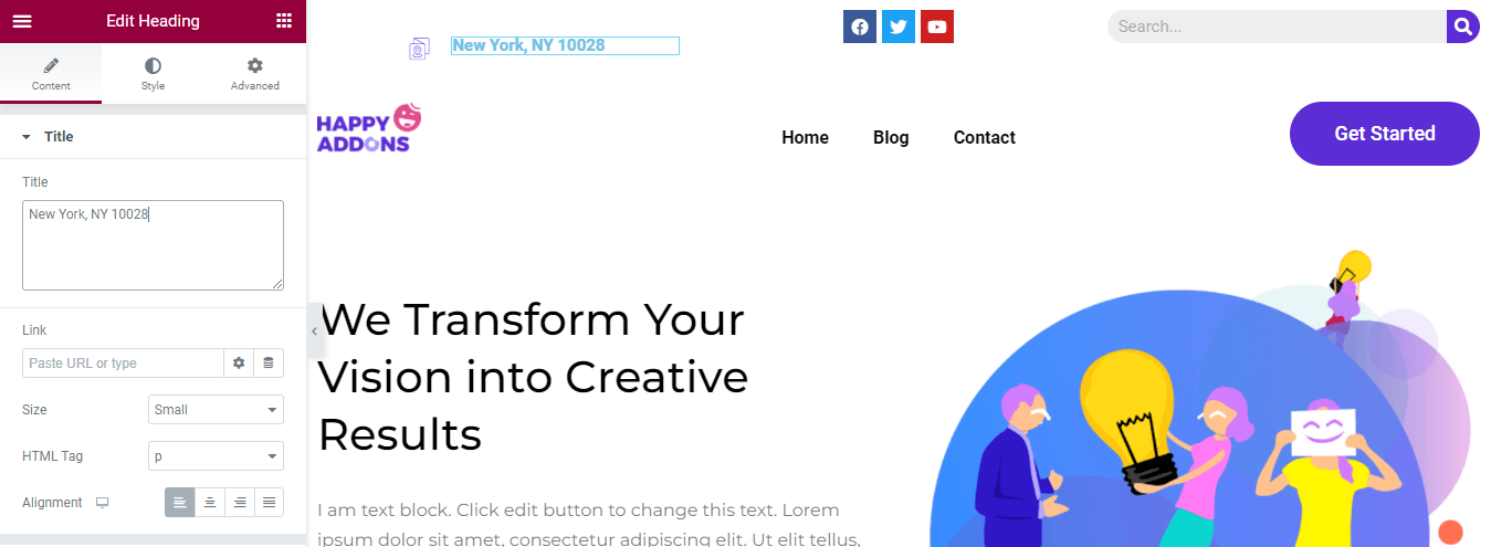 How to Edit Your WordPress Header with Elementor 18 Add Heading Widget & Write Address