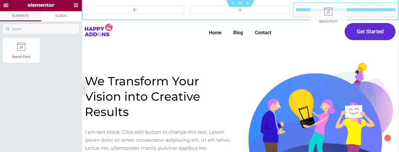 How to Edit Your WordPress Header with Elementor 8 Add Search Form Widget
