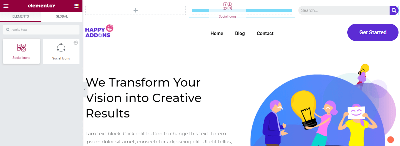 How to Edit Your WordPress Header with Elementor 11 Add Social Icons Widget