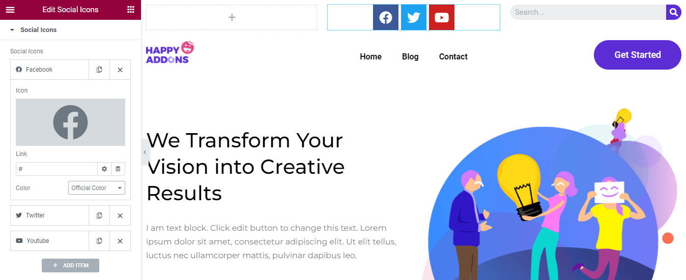 How to Edit Your WordPress Header with Elementor 13 Add Social Item