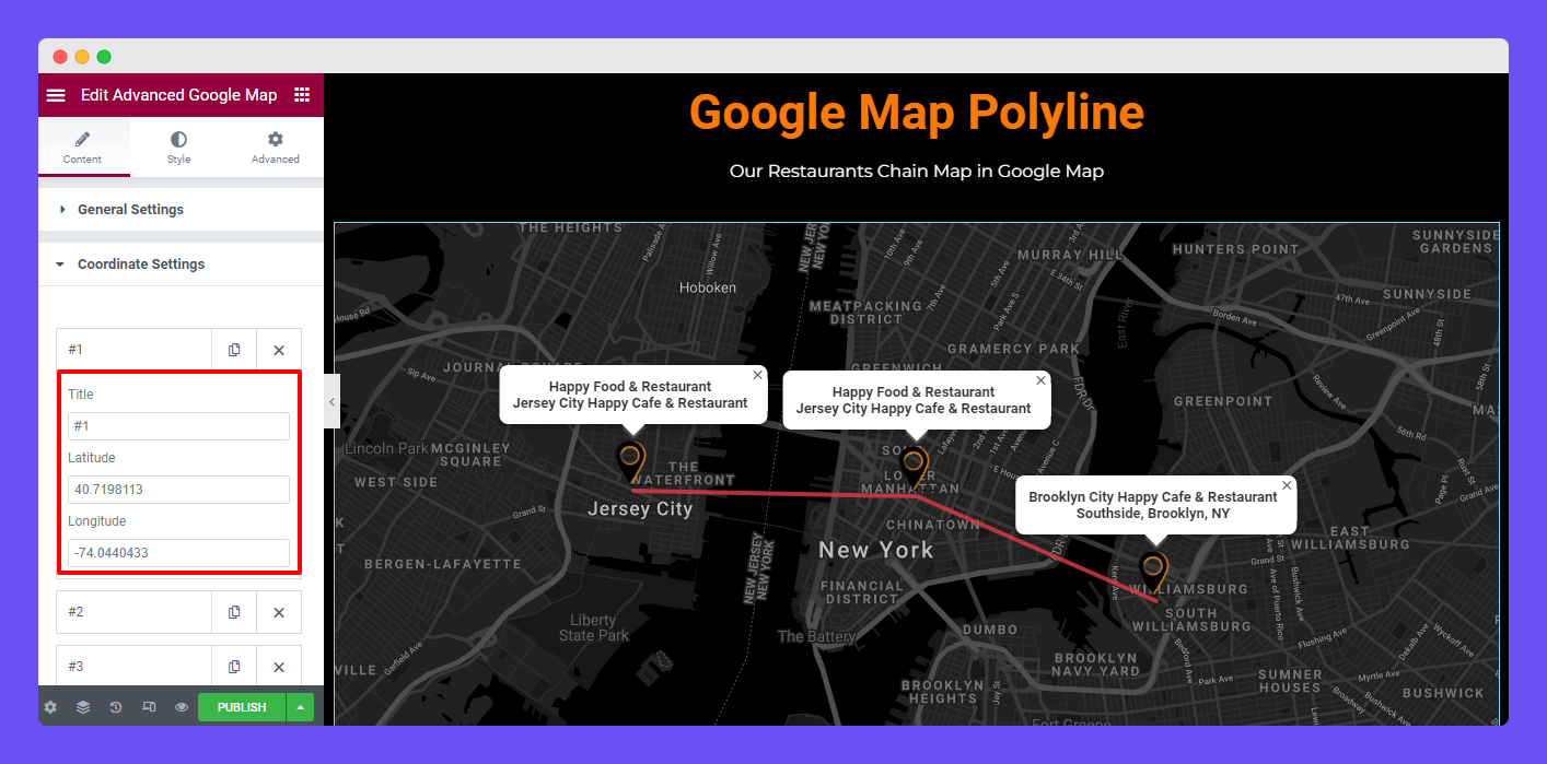 Advanced Google Map 9 Coordinate Settings