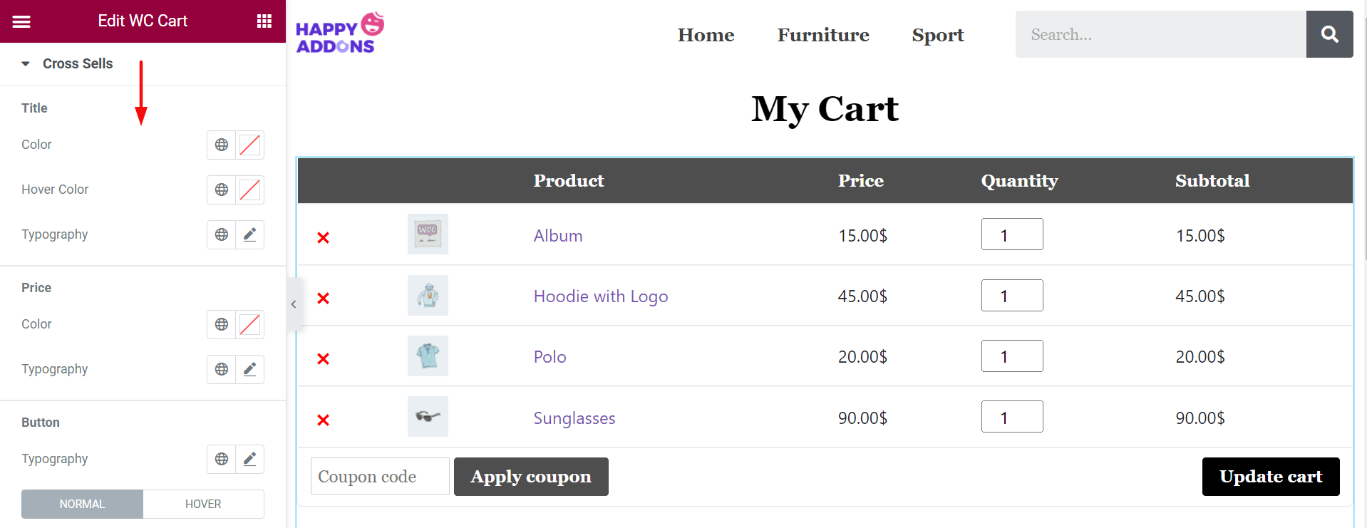 10 Proven Ways to Increase WooCommerce Sales with HappyAddons 8 Design the cart page with HappyAddons