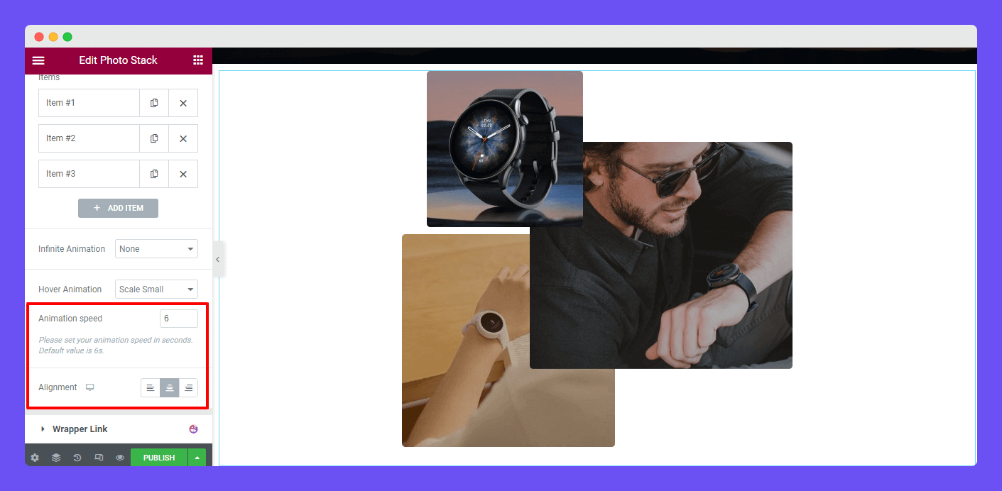 Photo Stack 8 Set Animation Speed & Alignment