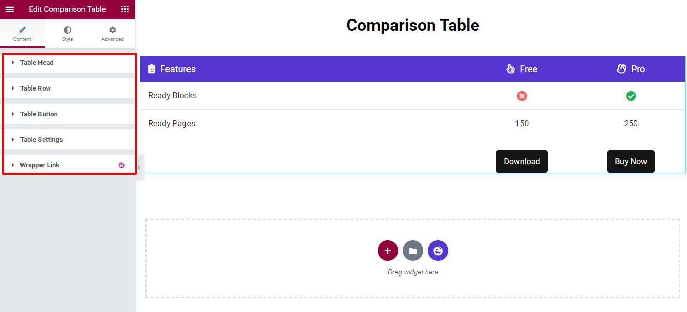How to Create a Comparison Table with Elementor Comparison Table Widget 4 Content Comparison Table