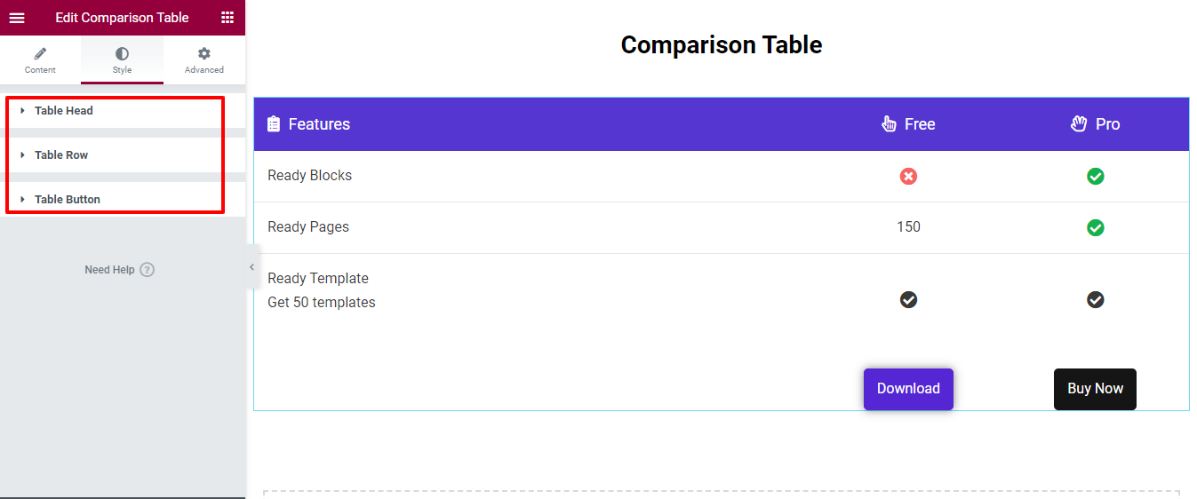 How to Create a Comparison Table with Elementor Comparison Table Widget 16 Style Comparison Table