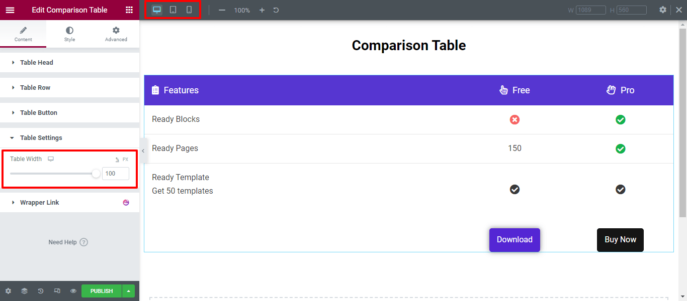 How to Create a Comparison Table with Elementor Comparison Table Widget 15 Table Settings