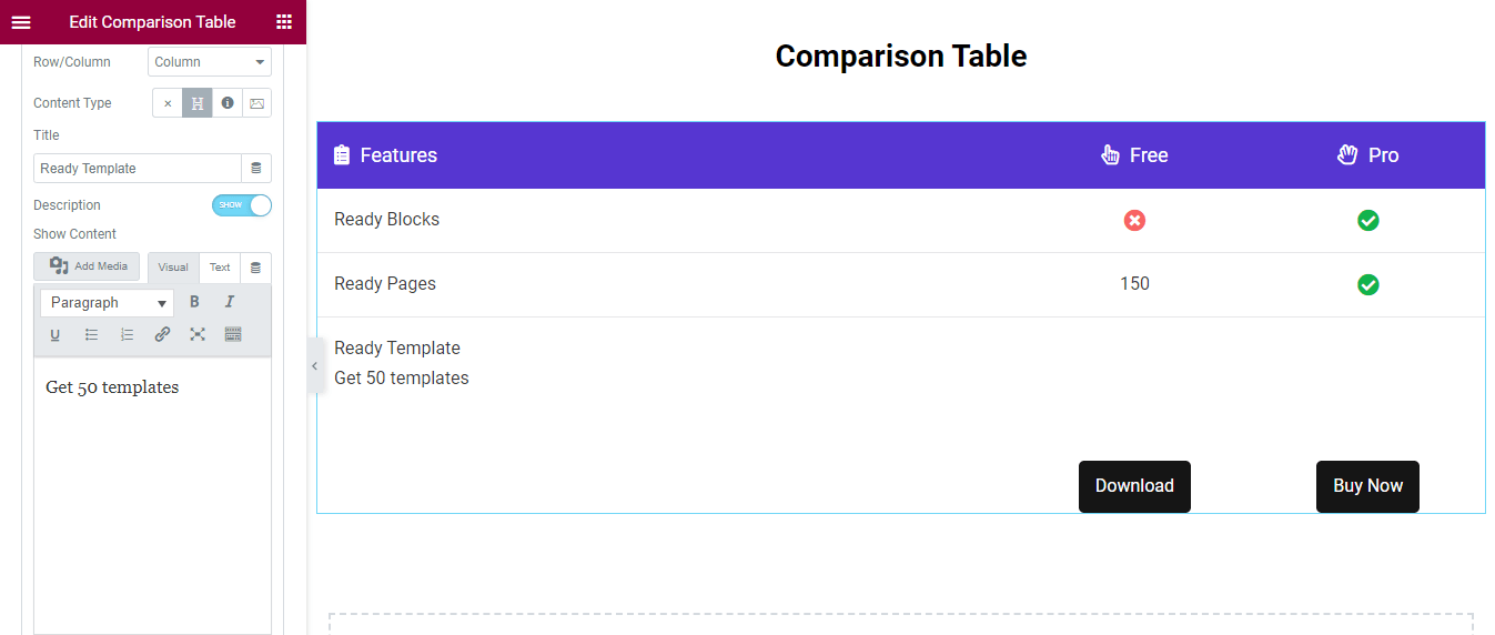 How to Create a Comparison Table with Elementor Comparison Table Widget 11 Write Description