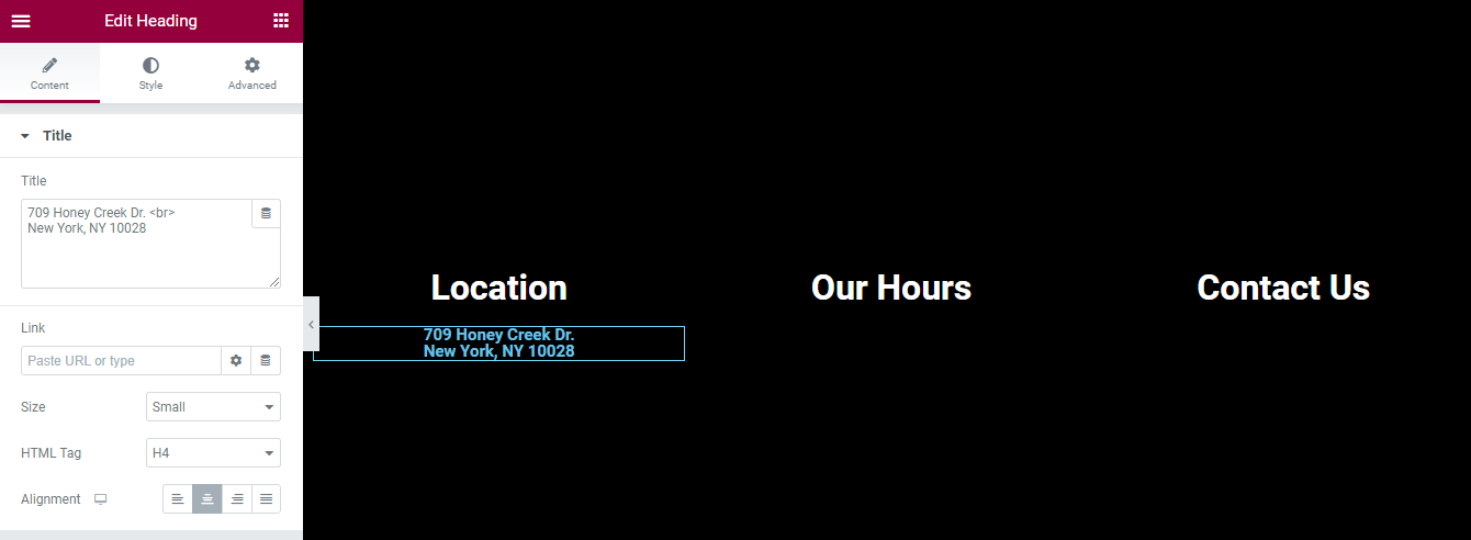 How to Edit Footer in Elementor and Create it 6 Add Heading To Add Address