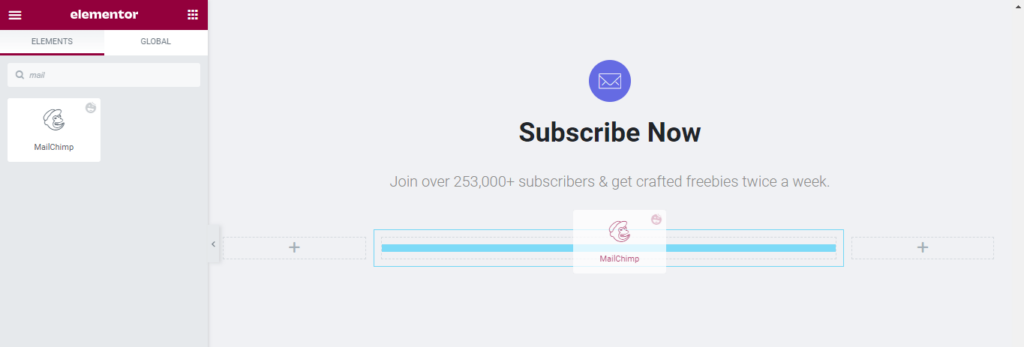 Happy Addons’ MailChimp Form Widget: Easy Way To Add a Subscription Form to Your Website for Free! 3 Add MailChimp Form Widget