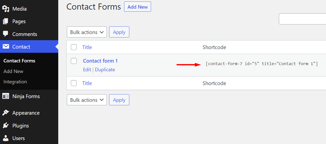 Contact Form 7 vs Ninja Forms: A Detailed Comparison 3 Contact form 7 shortcodes
