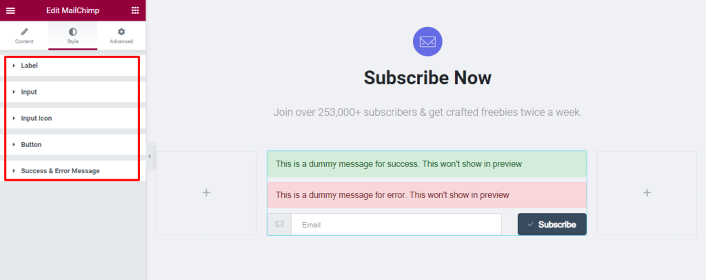 Happy Addons’ MailChimp Form Widget: Easy Way To Add a Subscription Form to Your Website for Free! 8 Style Options of MailChimp Form Widget