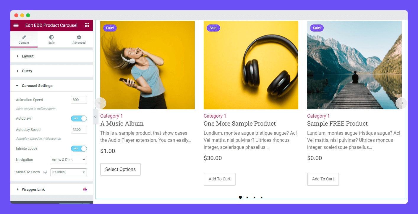 EDD Product Carousel 7 Content Carousel Settings