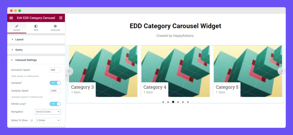 EDD Category Carousel 6 Content Carousel Settings