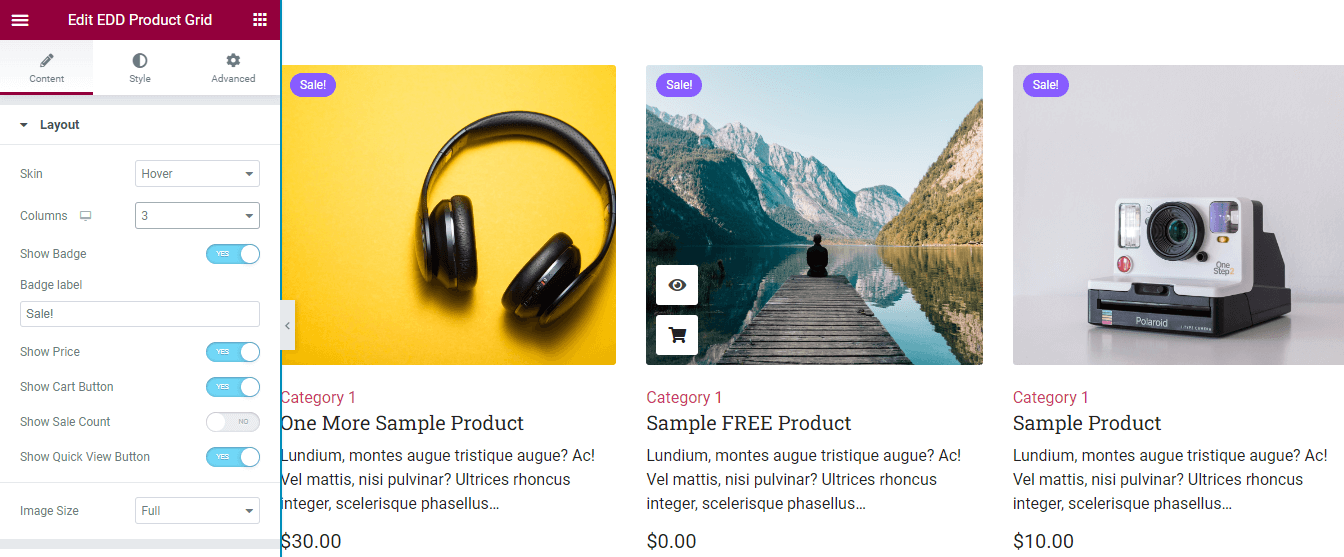 Happy Addons’ Easy Digital Downloads Product Grid Widget: An Easy Way To Decorate Digital Products 3 Content Layout Settings