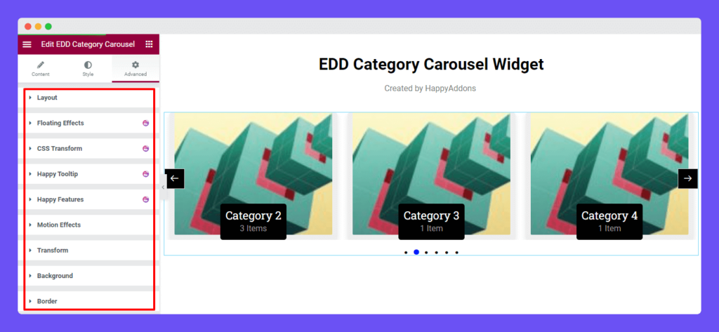 EDD Category Carousel 13 Elementor Advanced Settings