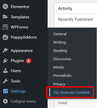 How to Fix Mixed Content Issues in WordPress 6 Go to Settings-SSL Insecure Content