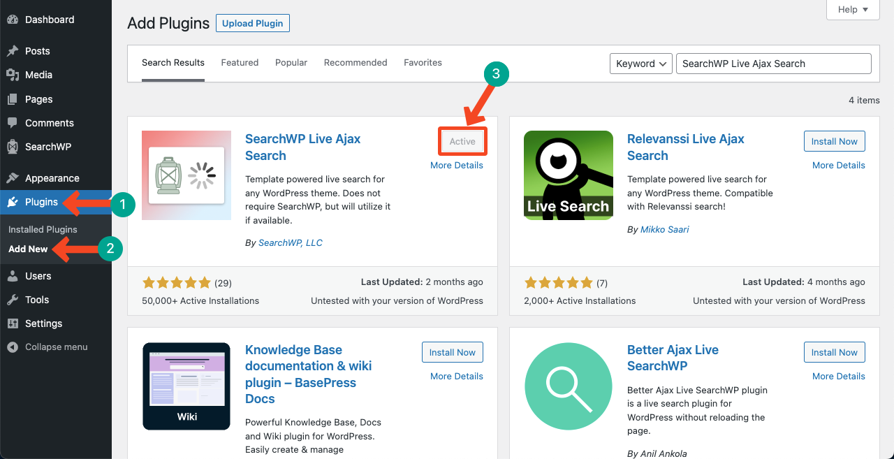 How to Add A Search Bar in WordPress within Minutes 17 Install and Activate the SearchWP Live Ajax Search