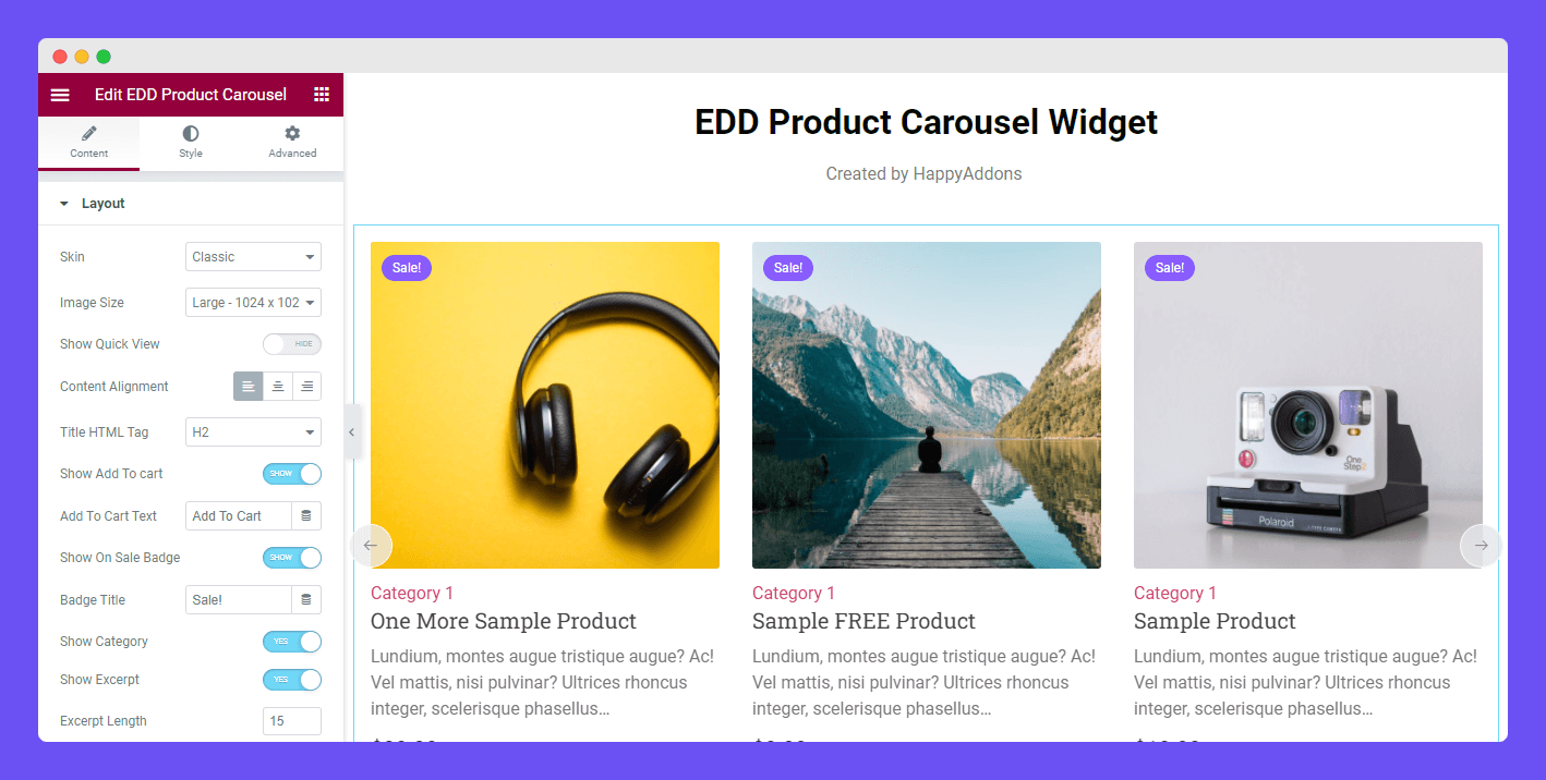 EDD Product Carousel 4 Layout Other Settings