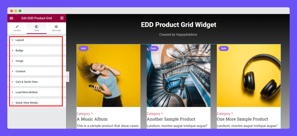 EDD Product Grid 9 Style Options of EDD product Grid Widget