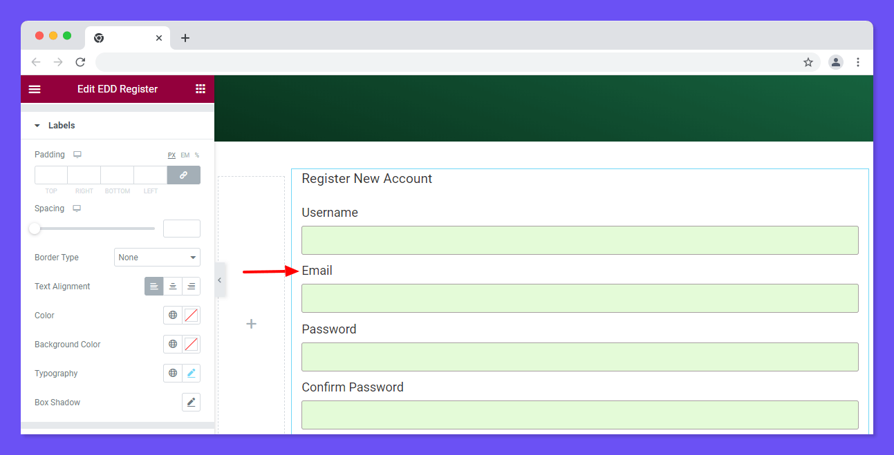 EDD Register 5 Style Form Labels
