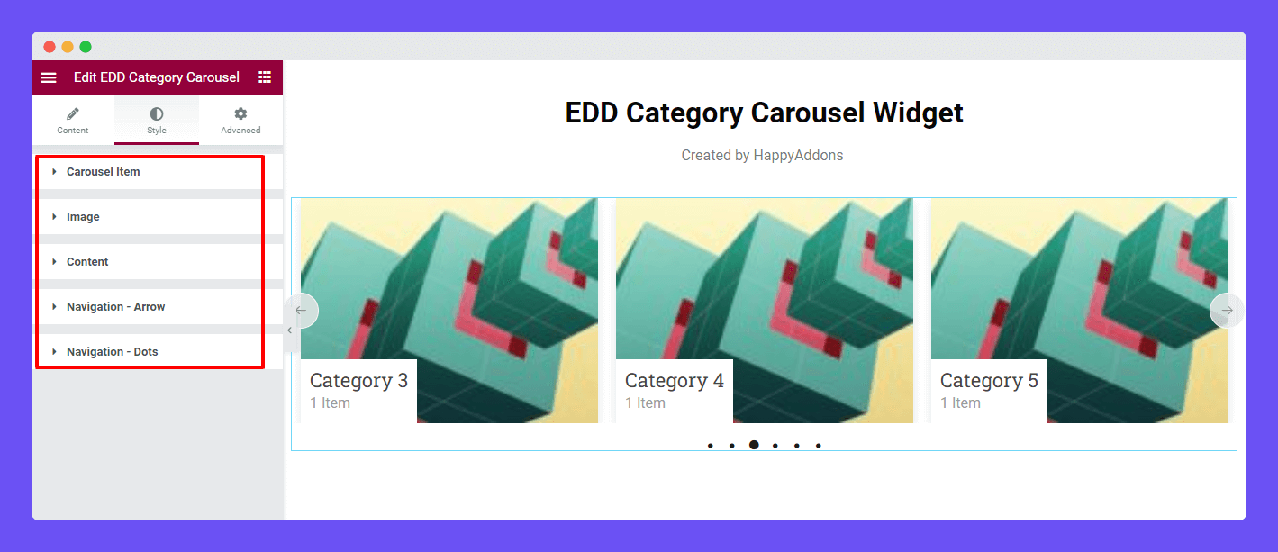 EDD Category Carousel 7 Style Options of EDD Category Carousel Widget