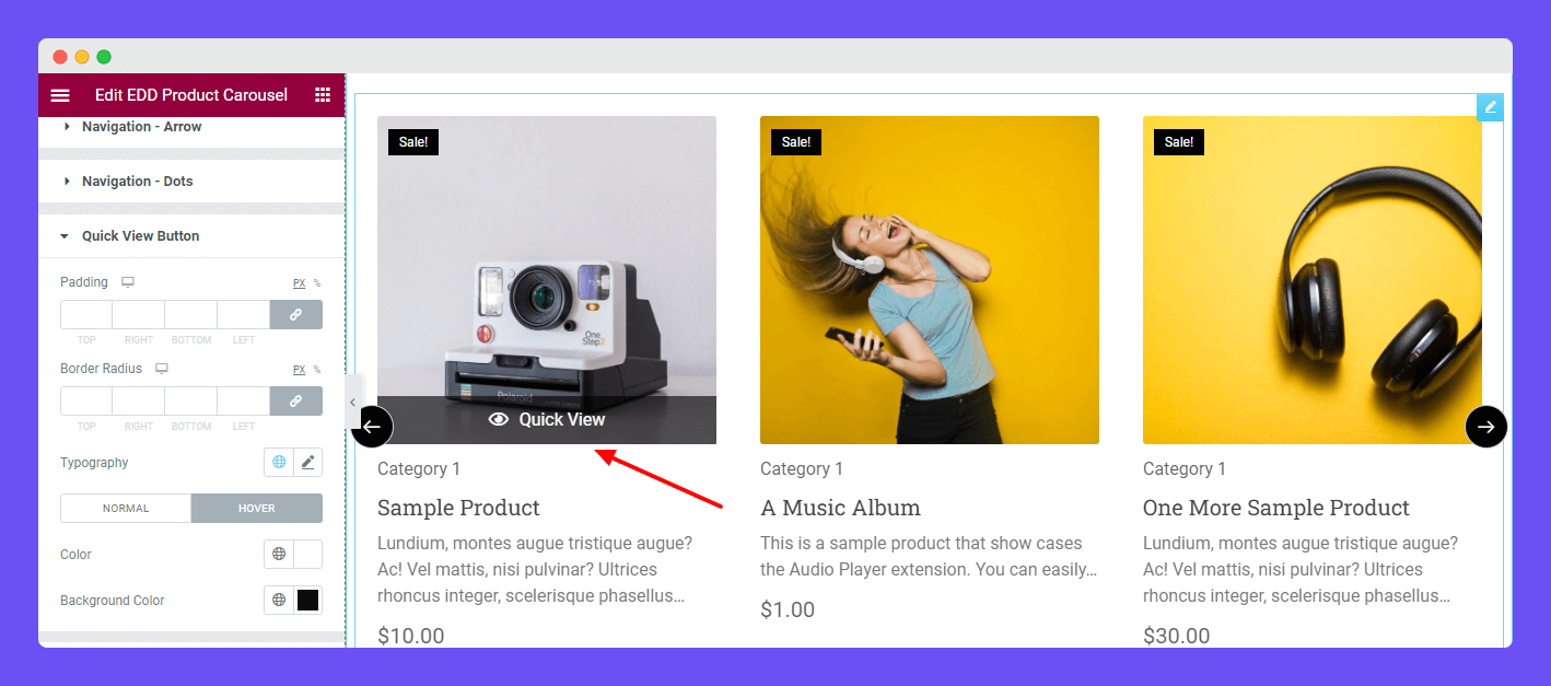 EDD Product Carousel 15 Style Quick View Button