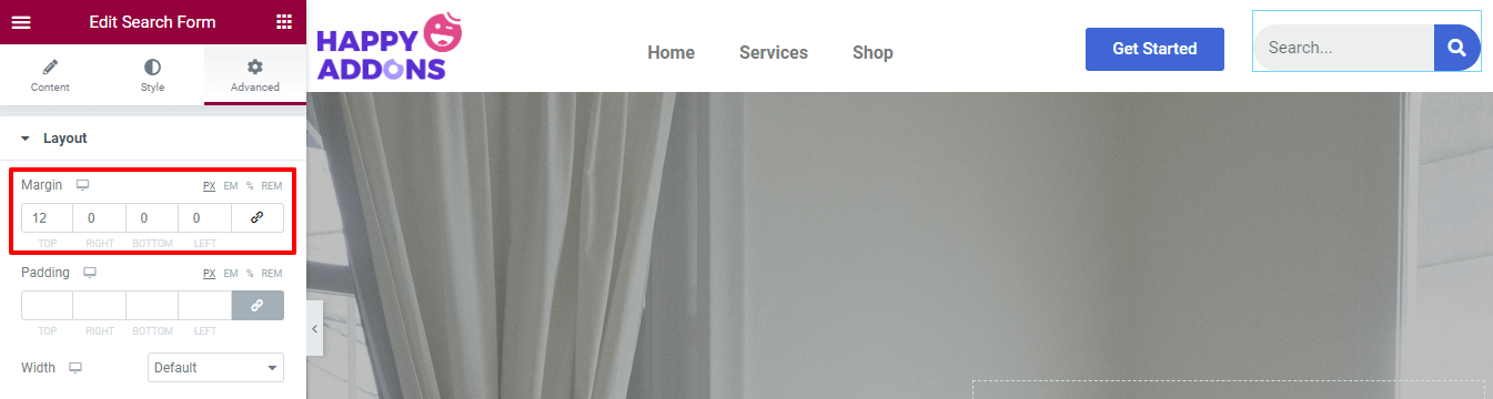 How To Add Elementor Search Icon To Website Menu 7 Add Margin into the Layout area