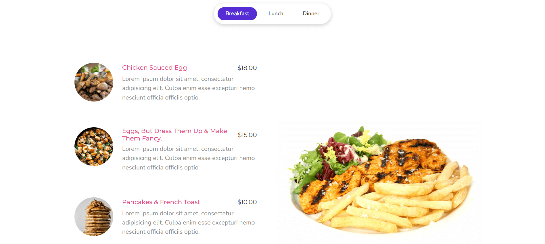 How to Switch Content Using Happy Addons Content Switcher Widget 3 Show restaurant menus using content switcher